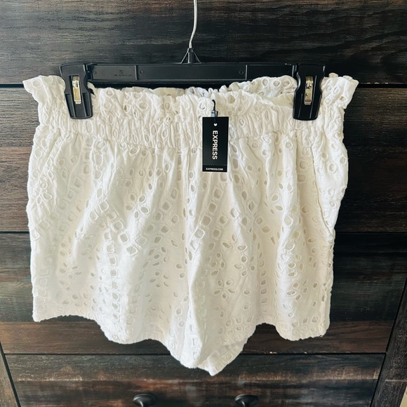 Express White High Waist Eyelet Shorts - Picture 1 of 4